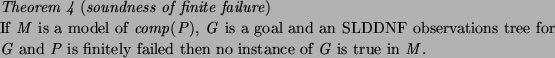 \begin{theorem}
% latex2html id marker 601
[soundness of finite failure]
If $M$\...
...d $P$\ is finitely failed then no instance of $G$\ is true
in $M$.
\end{theorem}
