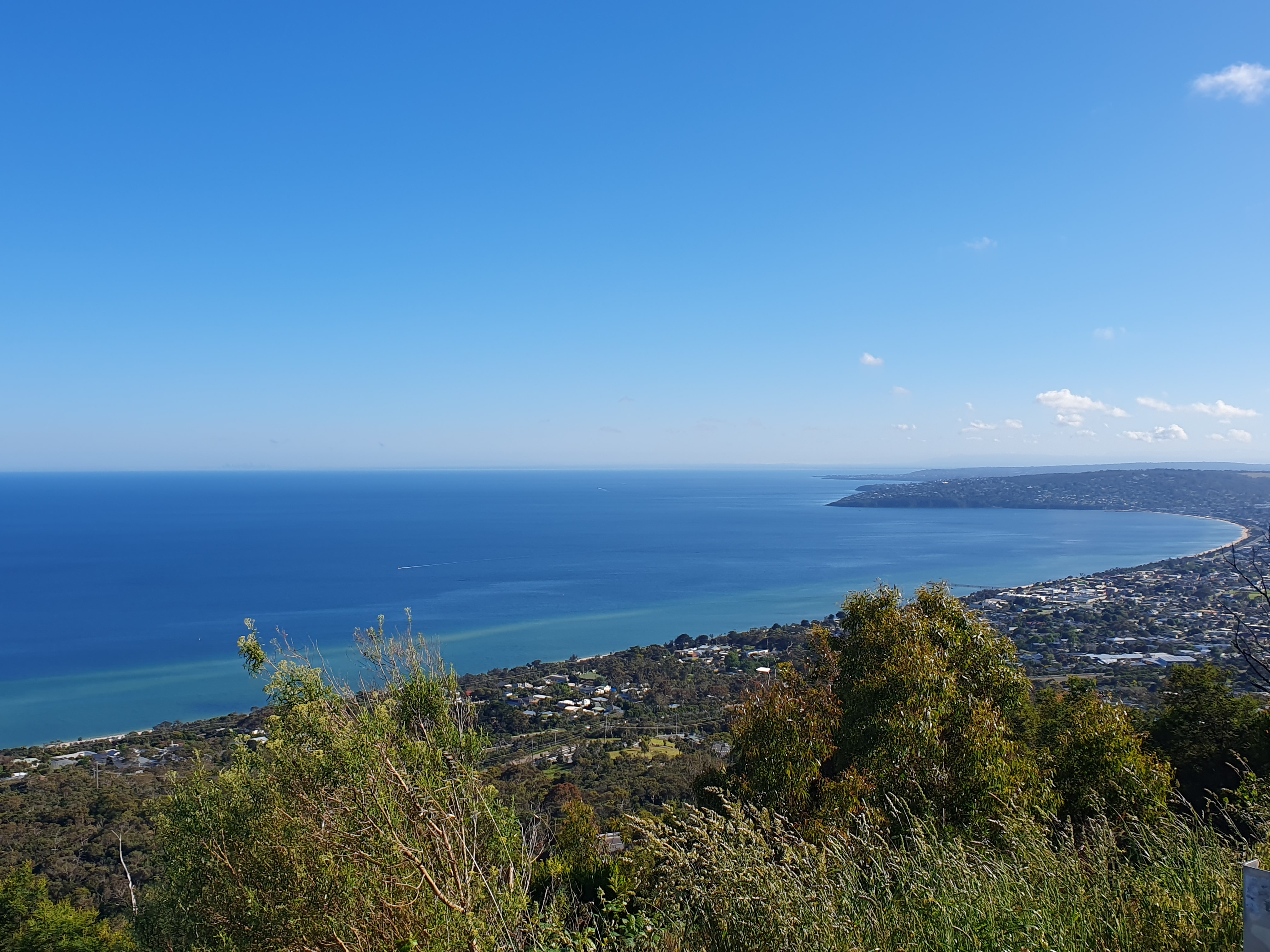 view from climb to Arthurs Seat of Port Philip Bay, Melbourne
faintly in the distance and, extremely faintly, Kinglake